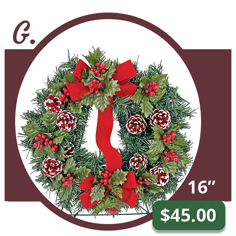 G - Medium White Tip Red Cone Wreath & Bow